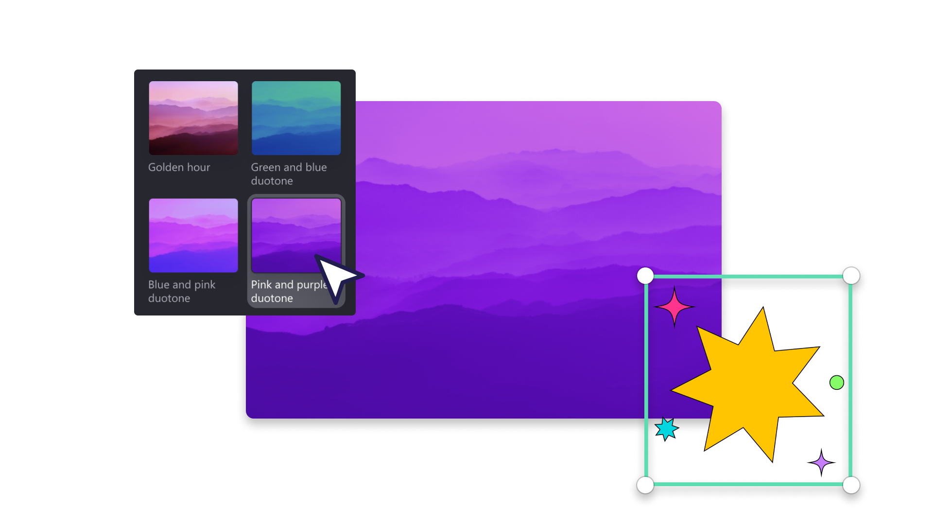 An image representing Clipchamp's video filters and stickers.